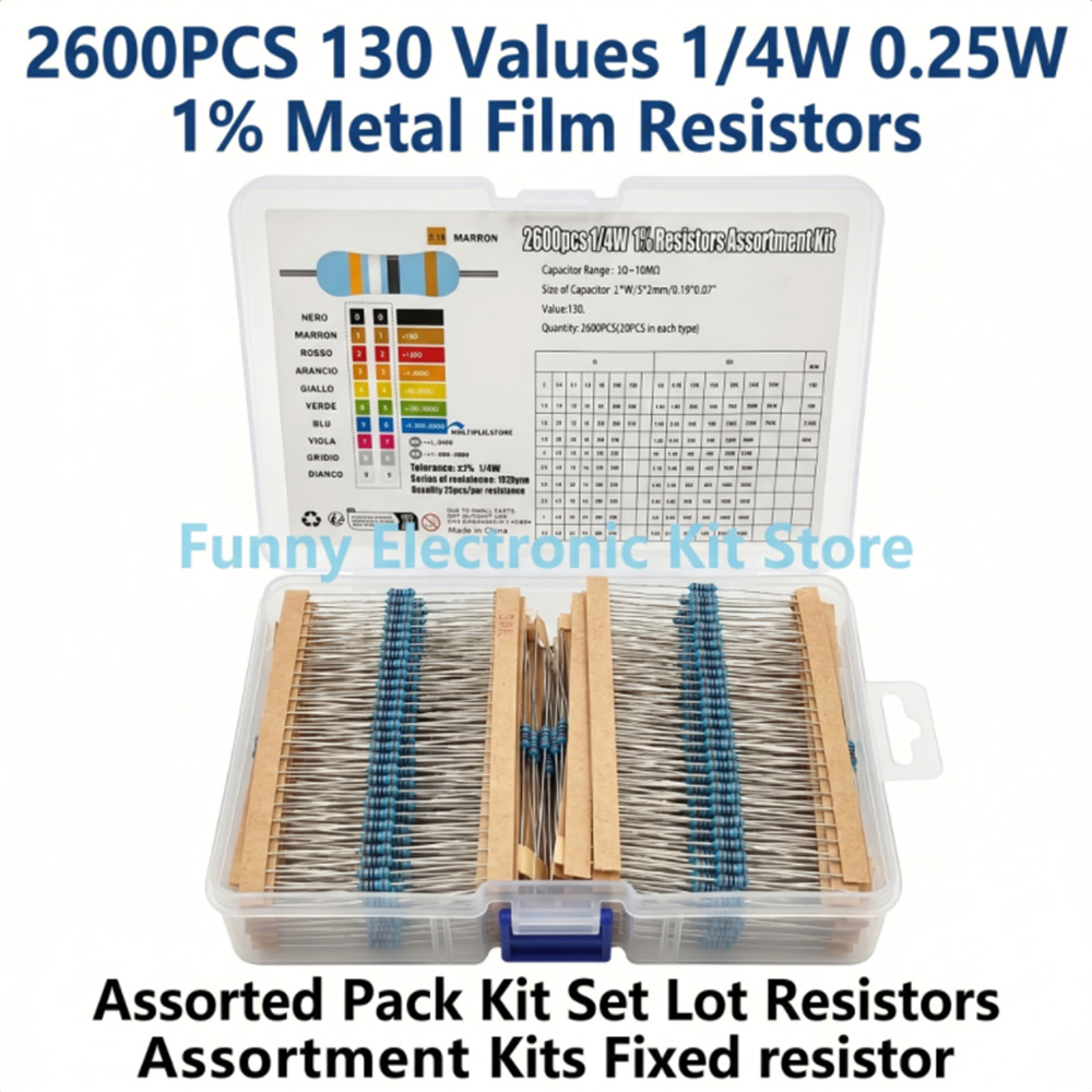 Diy Electronics Project Kit - 2600개 금속 필름 저항기 모듬 팩