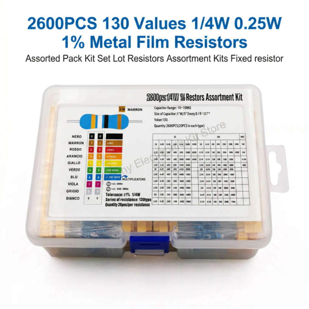 2600개 금속 필름 저항기 모듬 팩 130가지 값 1 - Diy Electronics Project Kit 리뷰 및 가격