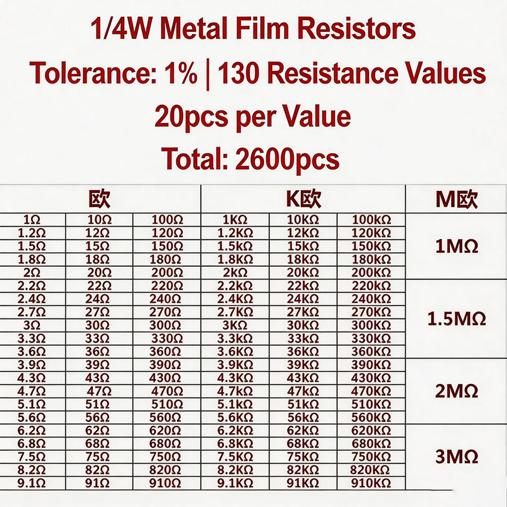 2600개 금속 필름 저항기 모듬 팩 130가지 값 1 - Diy Electronics Project Kit 리뷰 및 가격